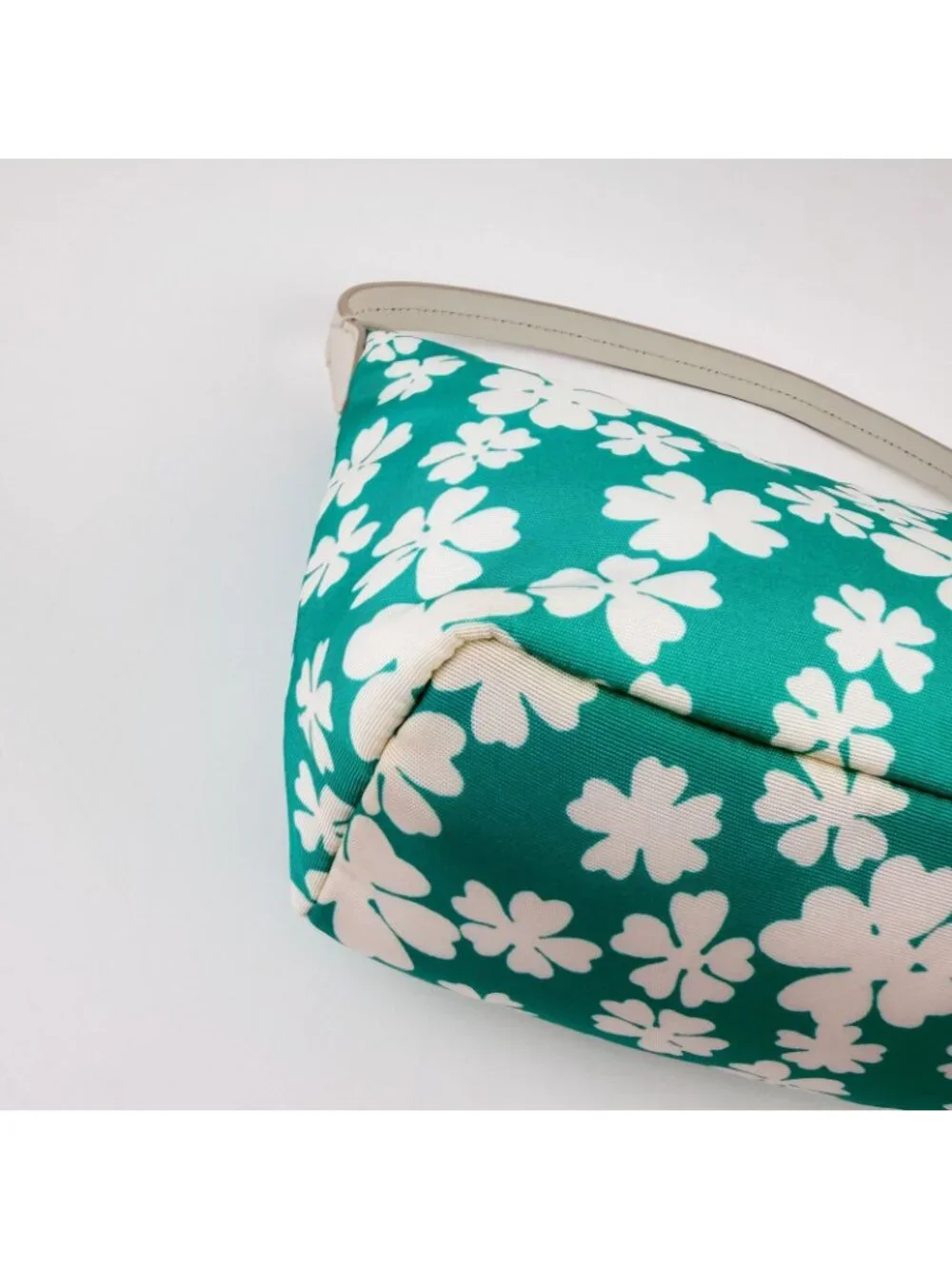 Miu Miu Spirit Floral Re-Nylon Handbag Pouch Nylon Leather Green White Gold